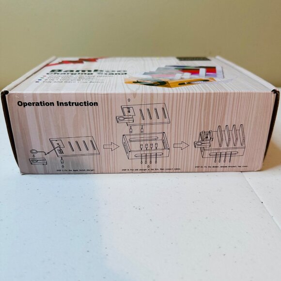 Bamboo Charging Station Multi Device Organizer Stand Space-Saving Design - Picture 5 of 16